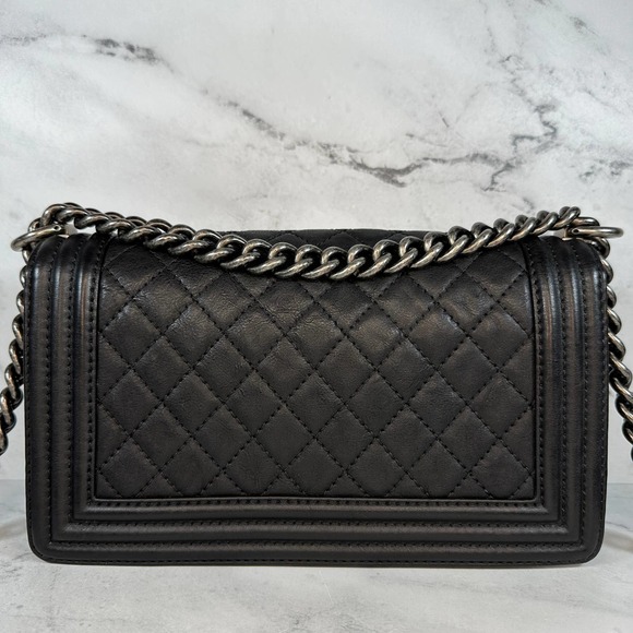 ❌❌ Chanel Boy Bag Metal Old Medium Classic Quilted Black Flap CC Leboy Calfskin - Picture 6 of 16
